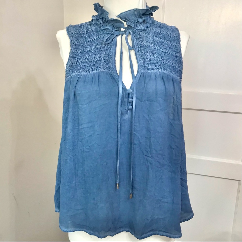 *SALE* Free People Boho Ruffle Me Up Smocked Tie Tank Drawstring Sleeveless